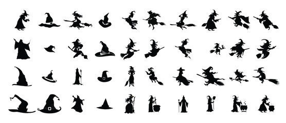 halloween silhouettes black icons and characters trumpkin vector illustration