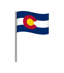 Vector illustration of the Colorado state flag waving on a flagpole, isolated on white background. Perfect for design, educational, and patriotic projects