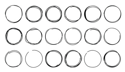 hand drawn circle line sketch set hand drawn round frame vector illustration