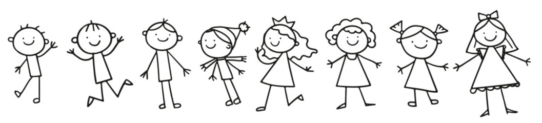 group of funny kids girls and boys friendship concept