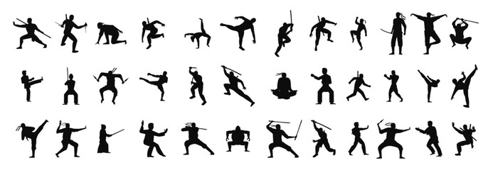 group of man fighters vector silhouette isolated vector illustration