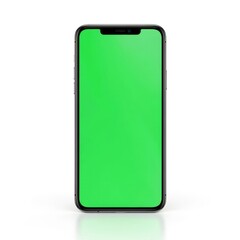 A modern smartphone with a green chroma key screen on a white background