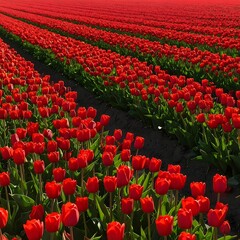 Red tulips in rows