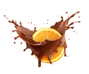 Orange slice immersed in a chocolate splash