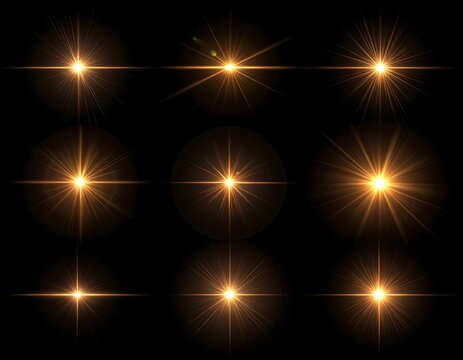 Collection of light flares on black background