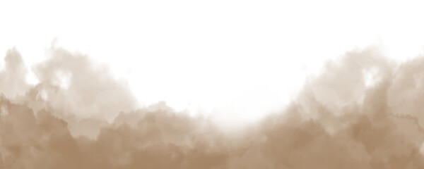 Dust sand soil smoke cloud overlay isolated on transparent and white background. Brown sandstorm smoke sand dust explosion rising. Design elements for Compositing, cutout