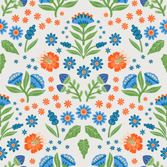 Hand drawn textured florals pattern background on light