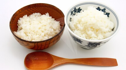 Rice, Wooden Spoon, and Bowl – a warm and rustic composition. The natural textures and earthy tones create a cozy, homey kitchen atmosphere.