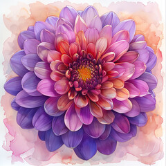 purpled  Flower Watercolor, Golden Stamens, Botanical Illustration Art