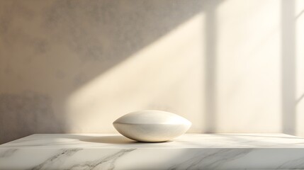 Beige Marble Podium Minimalist Product Display Scene Off White Oval Object