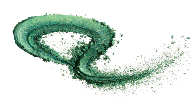 Teal swirling design with textured, splatter effect