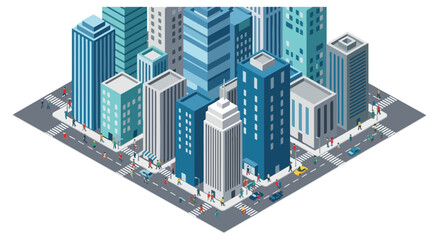 Cityscape illustration with buildings and people