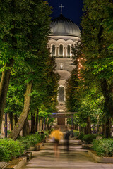 Soboras Neo-Byzantine cathedral of St. Michael the Archangel located at the east end of Laisvės Avenue in the center of Kaunas at night