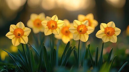Vibrant Spring Daffodils in Bloom for Gardening Marketing and Seasonal Promotions