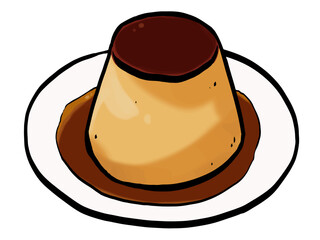 プリンのイラスト （筆タッチ） シンプル  / Caramel Pudding Illustration (Brush Style)