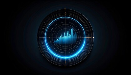 Futuristic digital display showing financial data. Circular interface with glowing elements