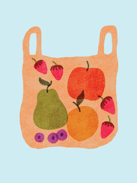 Riso Print Style Groceries Fresh Fruit Plastic Bag