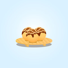 Illustration vector graphic of Japanese food takoyaki. Isolated takoyaki on blue background.