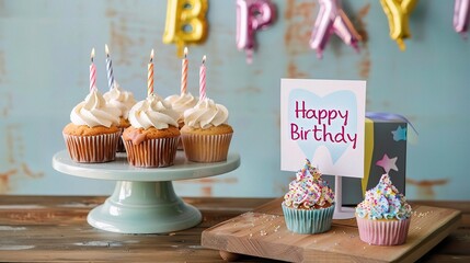 Delightful Birthday Gift Set: Fluffy Cupcakes, Tasty Cake + Vibrant Happy Birthday Card – Ideal Birthday Surprise