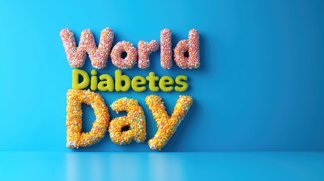 Colorful candy letters celebrating world diabetes day on blue background