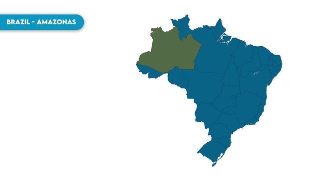 Amazonas Map Video, Brazil map, Political Map of Brazil, national flag and borders, perfect for presentations, travel, education, geography, and global studies.