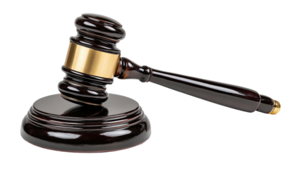 Dark wooden gavel on a stand