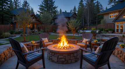 Inviting fire pit with cozy chairs for relaxing evenings and social gatherings outdoors