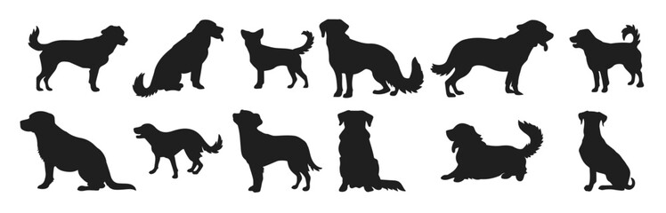 dog silhouettes set vector illustration