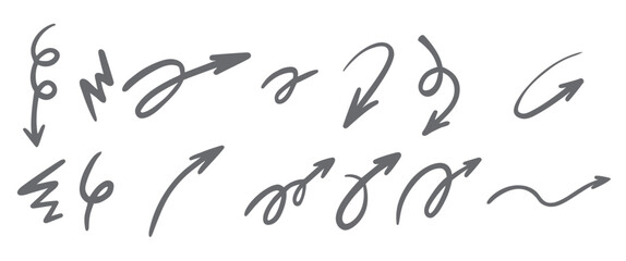 doodle arrows set hand drown lines and curve scribbles.