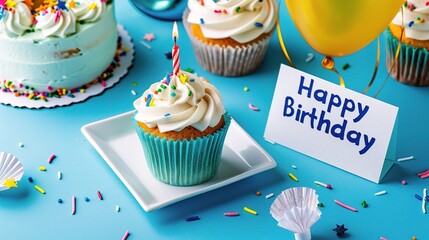 Delightful Birthday Gift Set: Fluffy Cupcakes, Tasty Cake + Vibrant Happy Birthday Card – Ideal Birthday Surprise