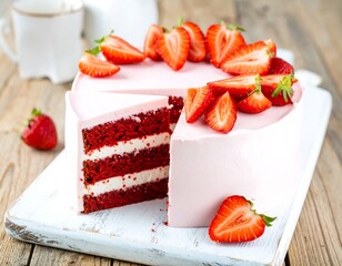 Red velvet cake with strawberries
