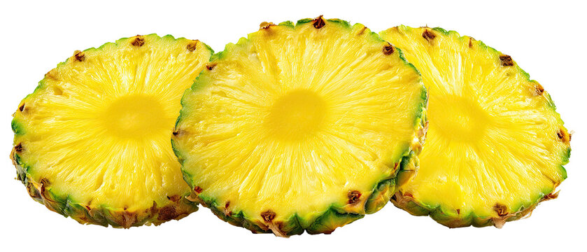 Three slices of ripe pineapple