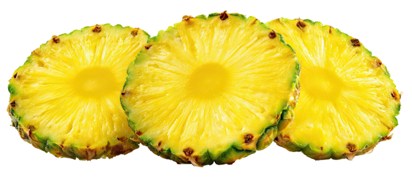 Three slices of ripe pineapple