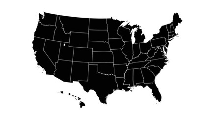 United States map outline in black and white, ideal for travel, geography, and business uses