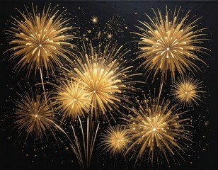 Golden fireworks explode against dark night