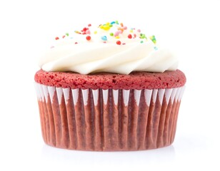 Red velvet cupcake with cream frosting and sprinkles (1)