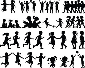 Children Silhouettes .Profile and people silhouette collection. User profile symbol. Group of people or group of users collection. Perfect can use in demographic, social media, and team