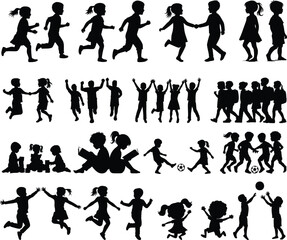 Children Silhouettes .Profile and people silhouette collection. User profile symbol. Group of people or group of users collection. Perfect can use in demographic, social media, and team