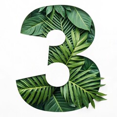 Number Three Shape Cutout Filled with Tropical Greenery