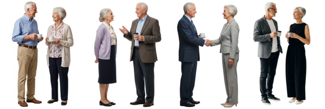Collection of old women and old men shaking hands isolated on white or transparent background - Powered by Adobe