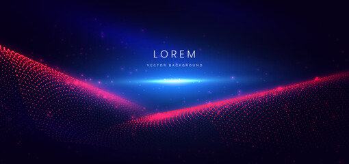 Futuristic dot red wave lines with blue light effect on dark blue background.