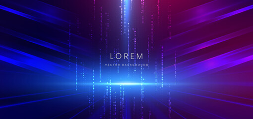 Abstract scene elegant blue and pink light lines on dark background with lighting effect and sparkle.