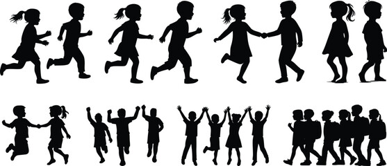 Children Silhouettes .Profile and people silhouette collection. User profile symbol. Group of people or group of users collection. Perfect can use in demographic, social media, and team