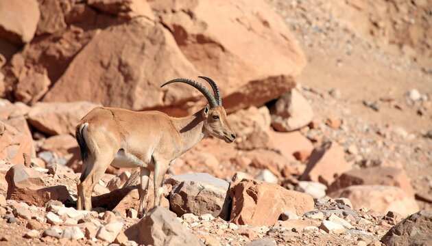 Desert antelope amidst rocky terrain