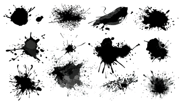 Abstract ink splatters on black background