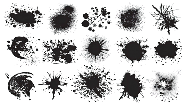 Abstract ink blots arranged in a grid pattern