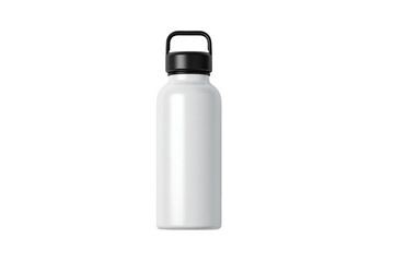 Blank white metal water bottle with black top handle