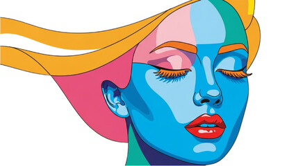 Abstract Geometric Portrait of Woman – Vibrant Modern Pop Art Illustration