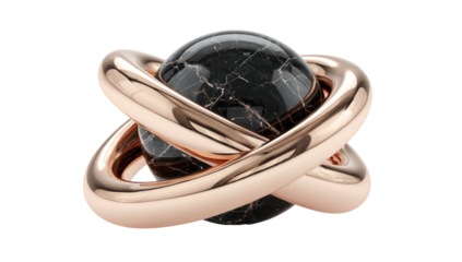 Ornate sphere encircled by rose gold rings