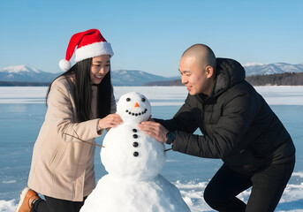 young couple in winter